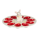 Suport ceramic pentru 10 oua de Paste, cu model iepuras, &Oslash;25x10cm, CMCLASS