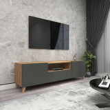 Comoda TV Torsby 140x30x46cm efect lemn stejar / antracit [en.casa] HausGarden Leisure