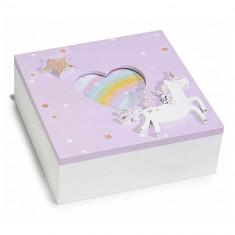 Caseta bijuterii cu rama foto din lemn mov alb Unicorn 15 cm x 15 cm x 5,5 h foto