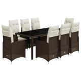 Cumpara ieftin Set bistro de gradina cu perne, 9 piese, maro, poliratan