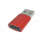 Cumpara ieftin Adaptor OTG USB 3.1 tata la USB tip C mama, carcasa aluminiu, Data C 080, alimentare si transfer de date, rosu, Oem