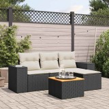 Cumpara ieftin Set mobilier de grădină cu perne, 5 piese, negru, poliratan