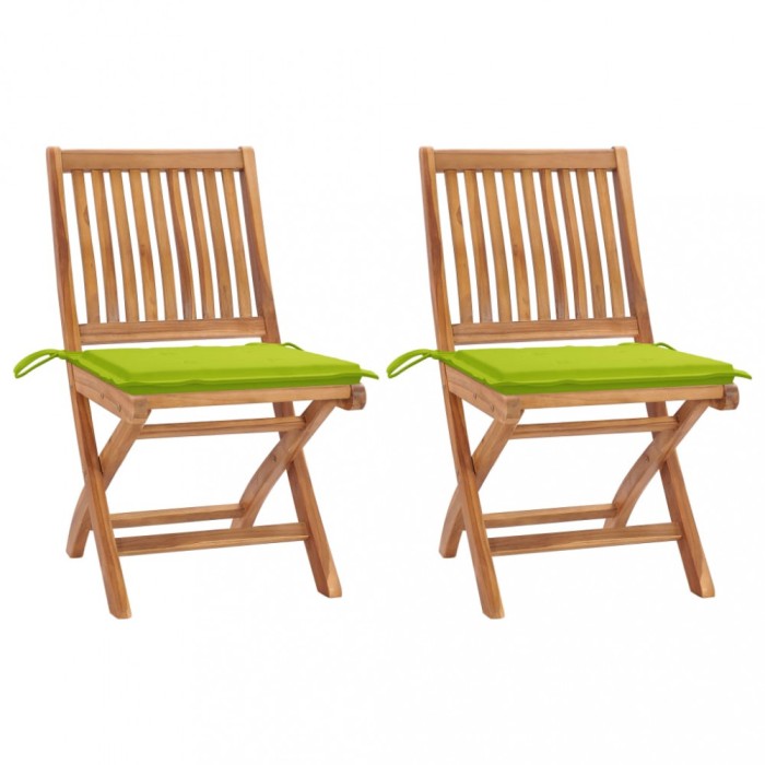 vidaXL Scaune de grădină cu perne verde aprins, 2 buc., lemn masiv tec 3062444