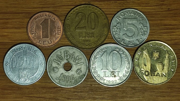 Romania - set 7 monede diferite 1906-2019 - 1 leu 5 10 20 1000 lei + 10 50 bani