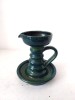 Sfesnic / suport lumanare ceramic, lucrat manual, studio pottery, 12cm inaltime, glazura verde, semnat, aspect rustic