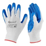 Manusi de protectie din poliester si acoperite cu latex, marimea 7, alb / albastru, Geko G75046