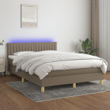 VidaXL Pat cu arcuri, saltea și LED, gri taupe, 140x190 cm, textil