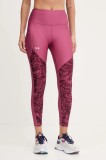 Under Armour leggins de antrenament culoarea bordo, cu imprimeu, 1386407