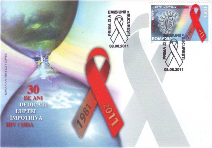 2011 Romania, FDC 30 ani Lupta impotriva HIV / SIDA LP 1904, plic prima zi