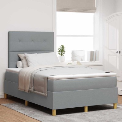 vidaXL Pat cu arcuri cu headboard Gri deschis 120 x 190 cm țesătură 3339602 foto
