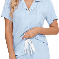 ng Femei Buton în jos pijama set V-Neck mânecă scurtă Sleepwear Soft Pj Seturi S