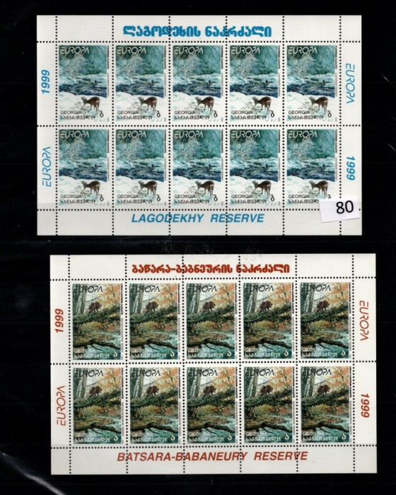 GEORGIA 1998 EUROPA , FAUNA , REZERVATII NATURALE, ANIMALE 2 COLITE NESTAMPILATE