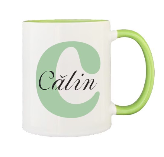 Cana maner verde personalizata prenume Calin, INOVATIX&reg;. 330ml