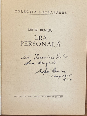 Mihai Beniuc - Ura personala - dedicatie semnatura autograf foto