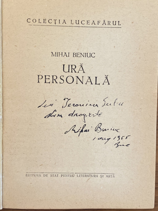 Mihai Beniuc - Ura personala - dedicatie semnatura autograf