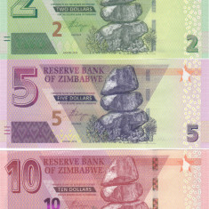 Bancnota Zimbabwe 2, 5 si 10 Dolari 2019/20 - PNew UNC ( hibrid , set x3 )