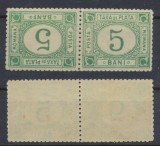 Romania 1908 Taxa de Plata timbru 5 bani nestampilat pereche tete-beche MNH, Istorie