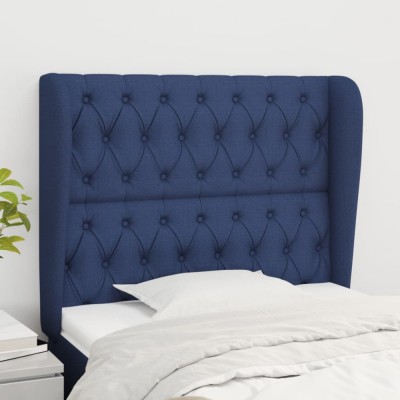 vidaXL Tăblie de pat cu aripioare, albastru, 93x23x118/128 cm, textil 3118280 foto
