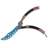 Briceag Antrenament IdeallStore Rainbow Madness, 24cm, Teaca Inclusa, Balisong Fluture, Otel Inoxidabil Multicolor, Trick-uri Acrobatii