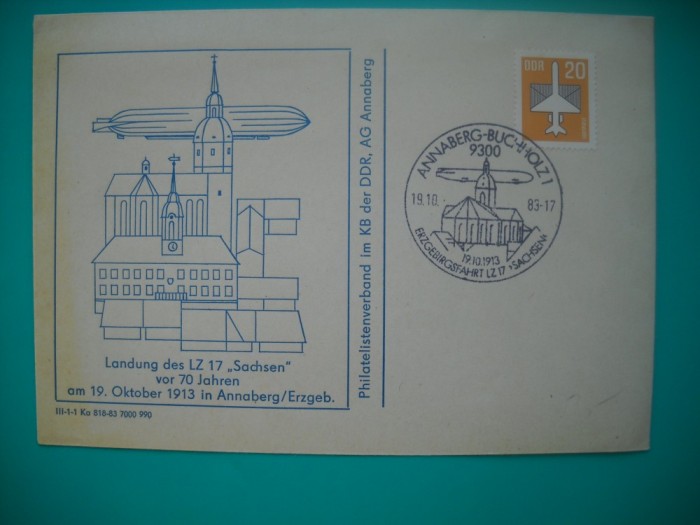 HOPCT PLIC S NR 801 ANIVERSARE 70 ANI DE LA ATERIZARE ZEPPELIN SACHSEN 1913-1983 ANNABERG B -COSMOS/SPACE-SPATIU- GERMANIA