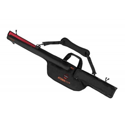 Husă/geanta lansete feeder cu două compartimente Delphin ATOMA 145 cm, pentru lansete de 3.9 m, din trei tronsoane, negru/rosu foto