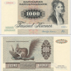 DANEMARCA █ bancnota █ 1000 Kroner █ 1992 █ P-53g █ UNC █ necirculata