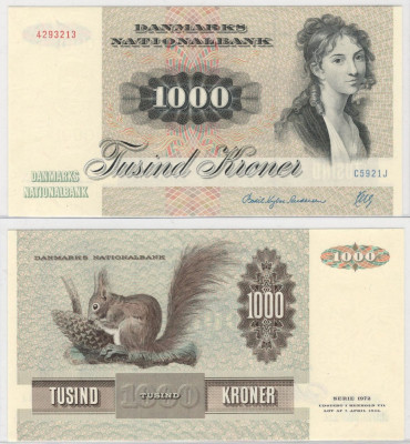 DANEMARCA █ bancnota █ 1000 Kroner █ 1992 █ P-53g █ UNC █ necirculata foto