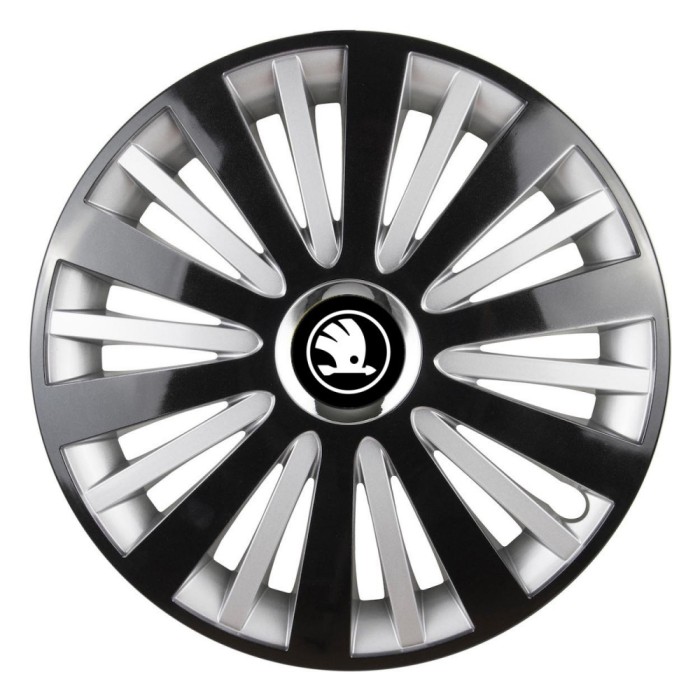 Set 4 Capace Roti pentru Skoda Nou Alb-Negru, model Falcon Mix, R14, SKODA