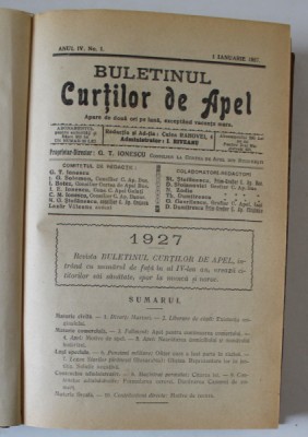 BULETINUL CURTILOR DE APEL , ANUL IV , COLEGAT DE 20 DE NUMERE , APARUTE INTRE 1 IANUARIE - 15 DECEMBRIE , 1927 foto