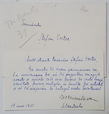 FELICITARE DESTINATA LUI STEFAN VOITEC , VICEPRESEDINTE AL CONSILIULUI DE STAT AL R.S.R. , 19 IUNIE , 1975 foto