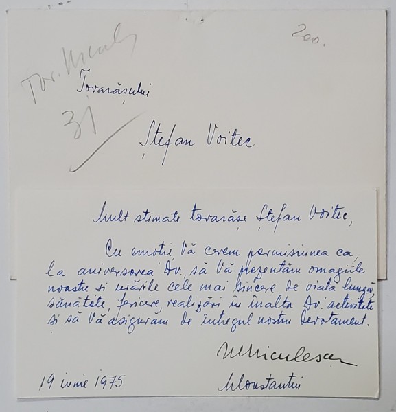 FELICITARE DESTINATA LUI STEFAN VOITEC , VICEPRESEDINTE AL CONSILIULUI DE STAT AL R.S.R. , 19 IUNIE , 1975