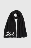 Karl Lagerfeld eșarfă din amestec de l&acirc;nă culoarea negru, cu imprimeu, A4W33028