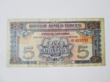 Rara! British Armed Forces 5 Shillings 1948 bancnota neanulata,produsul din imagini la cel mai mic pret