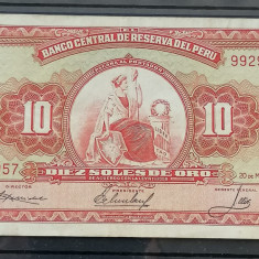 Peru, 10 soles de oro 1966, 3 semnaturi