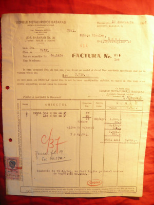 Factura cu Antet Uzinele Metalurgice Basarab 1943 Bucuresti cu Timbru Fiscal foto