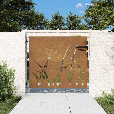 vidaXL Poartă pentru grădină, 85x75 cm, oțel corten, model iarbă 153220 foto