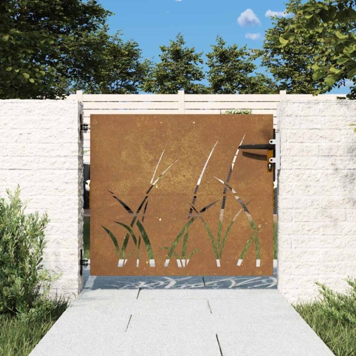 vidaXL Poartă pentru grădină, 85x75 cm, oțel corten, model iarbă 153220