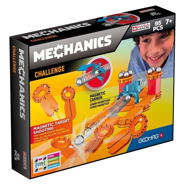 Set de constructie cu piese magnetice, GEOMAG MECHANICS CHALLENGE GOAL, 96 piese