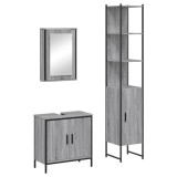 Cumpara ieftin Set mobilier de baie, 3 piese, gri sonoma, lemn prelucrat