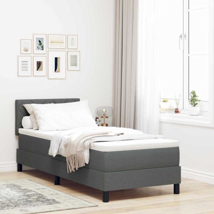 vidaXL Pat boxspring cu saltea Gri &icirc;nchis 80 x 200 cm țesătură 3338721