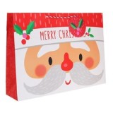 Sacosa cadou de Craciun cu Mos Craciun si vasc, Rosu-Alb, 48x11x34cm, CMCLASS