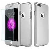 Husa Full Cover (fata + spate + geam sticla) pentru Apple iPhone 7 Plus, Silver, iPhone 7/8 Plus, Gri