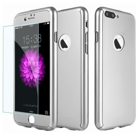 Husa Full Cover (fata + spate + geam sticla) pentru Apple iPhone 7 Plus, Silver