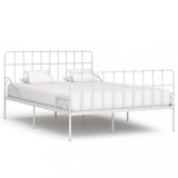 VidaXL Cadru de pat cu bază din șipci, alb, 120 x 200 cm, metal