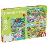 Puzzle LIN2182 - 3x24, A Day at the Zoo, Schmidt