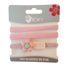 Set 3 elastice de par, Love, 8 cm, Roz, 46BJ