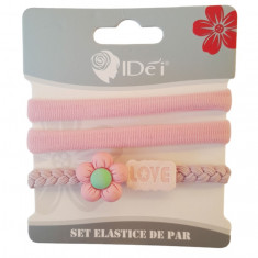 Set 3 elastice de par, Love, 8 cm, Roz, 46BJ