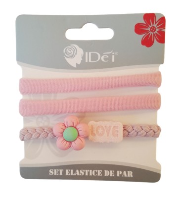 Set 3 elastice de par, Love, 8 cm, Roz, 46BJ foto