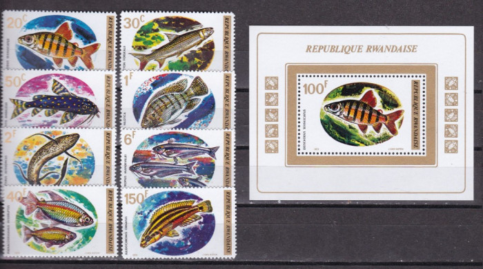 Rwanda 1973 fauna pesti MI 577-584 + bl.33 MNH w62