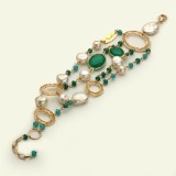 Cumpara ieftin Brățară Verona Argint 925, Agat Verde Smarald, Perle Cultură, Placată Aur, Ajustabilă 19-24cm, Damă, Bijuterie Handmade Italia